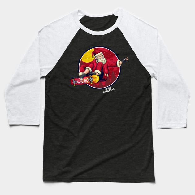 Santa Skateboard Ho ho ho! Baseball T-Shirt by almalikstoryteller